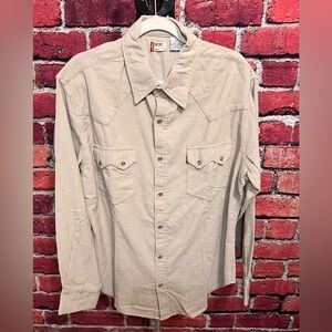NWT Levis Long Sleeve Sawtooth Pearl Snap Mens Shirt, Large Beige Corduroy
